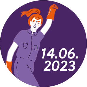 Voici le badge pour la Grève des femmes du 14 juin 2023 - pour une Grève féministe forte !